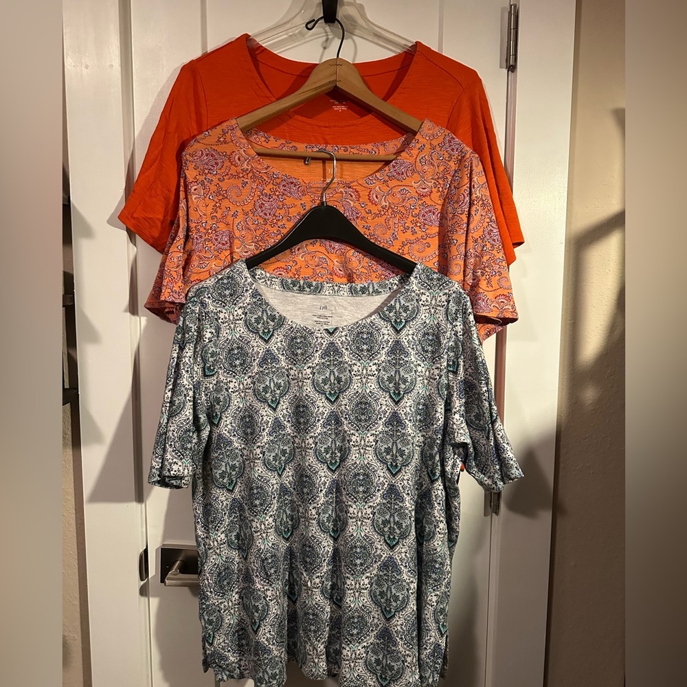 J. Jill Short Sleeve Tops - Orange, Pink, and Gray
